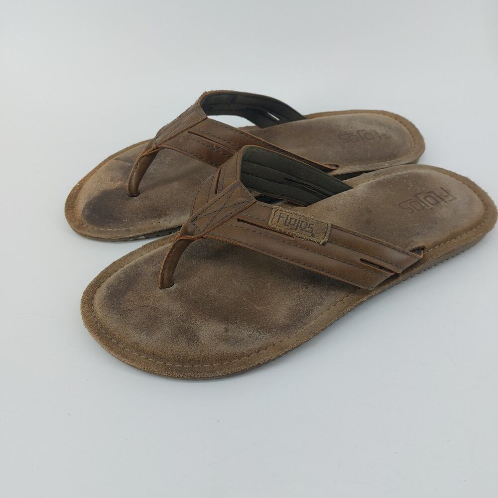 Flojos Mens Flip Flop Sandals 13? Brown Suede Leather Summer